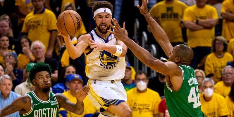 Warriors' Klay Thompson Celebrates NBA Finals Game 4 Win Over Celtics